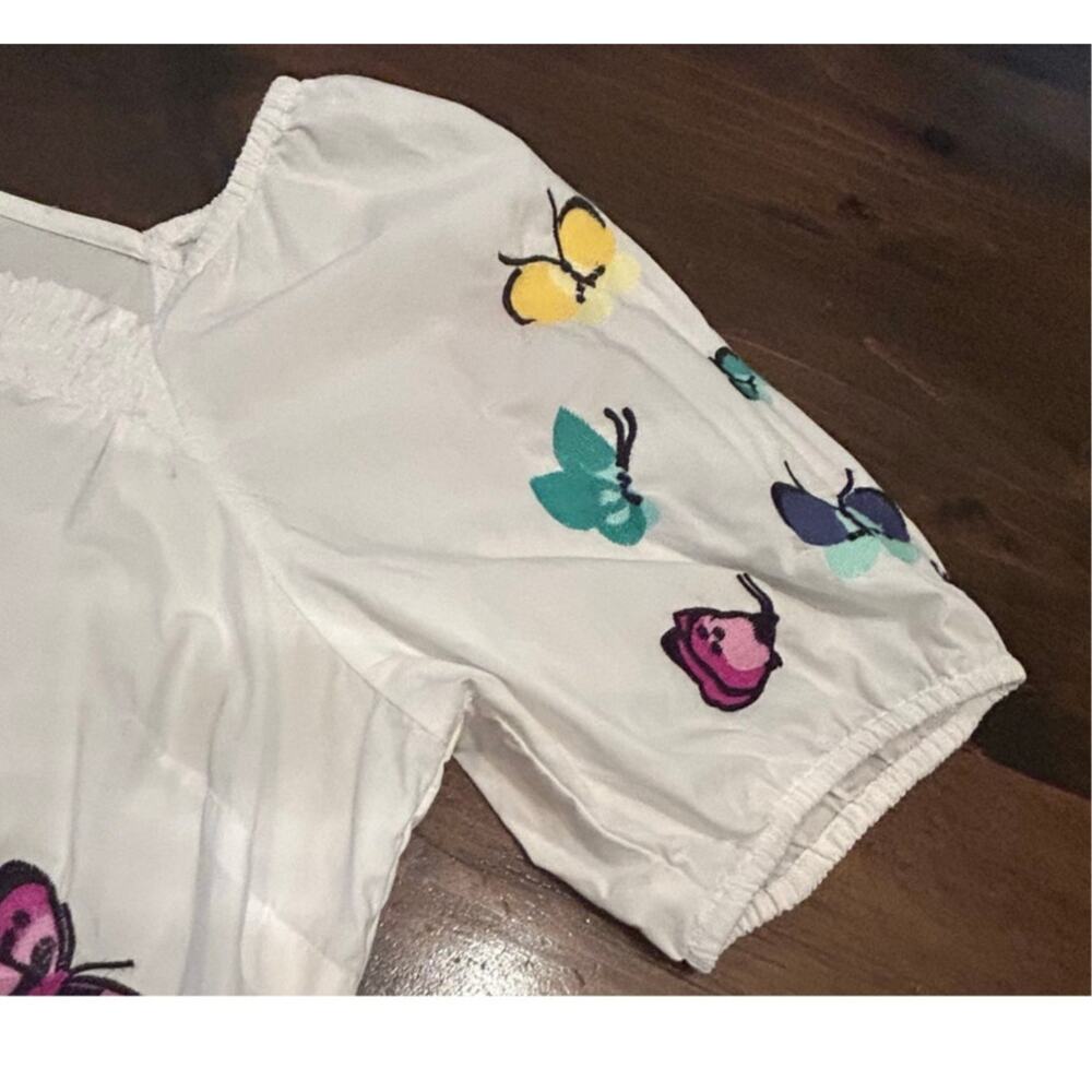 Talbots Embroidered Poplin White Top Scattered Butterfly Women Size Large Petite - Picture 5 of 7